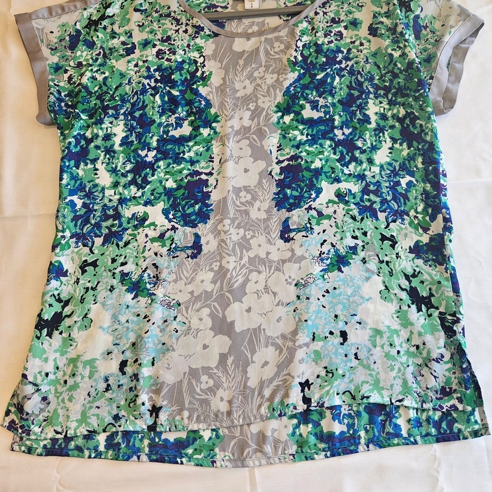 Coldwater Creek Semi-Sheer Blue Green Floral‎ Paisley Print 3/4 Sleeve Top